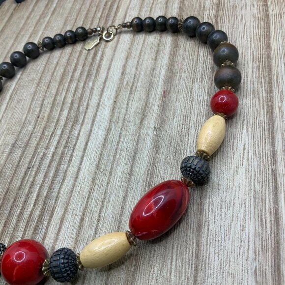Designed by Paula Red & Brown Beaded Necklace - Picture 7 of 8
